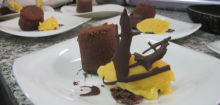 Moelleux coulant au chocolat, sorbet clémentines